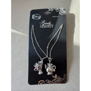 Disney Beauty and the Beast Chip & Mrs Potts Charm Necklace Set Silver Tone NWT